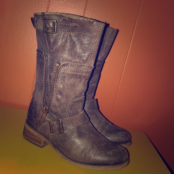 Steve Madden Shoes - Steve Madden Brown Leather Zip Motorcycle Boots